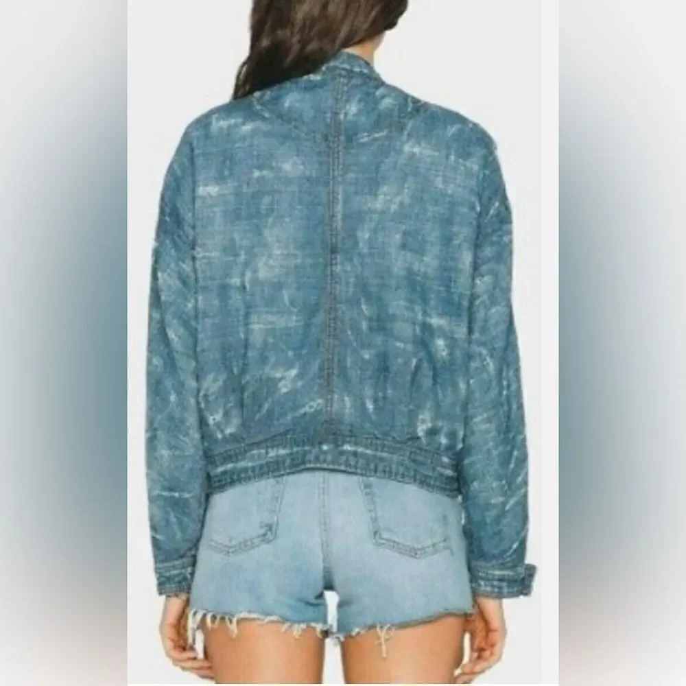 Free people bomber jacket Tattered Tennis Distressed jean jacket size Medium - Picture 3 of 7